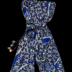 Strapless Blue Paisley Jumpsuit - Melanie Lyne